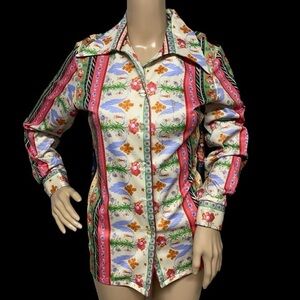 VTG Newton Centre Women’s Multicolored 12 Polyester Floral Print LS Shirt in EUC